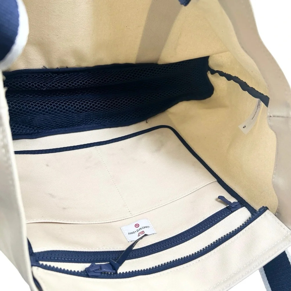 Vineyard Vines Cream Canvas Tote with Navy Trim - Picture 6 of 10